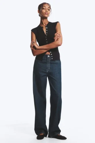 Rail Mid Rise Loose Wide Jeans – Blue Rinse – Dark Blue