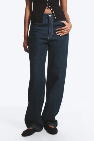 Rail Mid Rise Loose Wide Jeans – Blue Rinse – Dark Blue