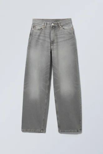 Rail Mid Rise Loose Wide Jeans – Misty Grey – Light Grey