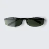 Rectangular Metal Frame Sunglasses – Black – Green Lenses