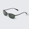 Rectangular Metal Frame Sunglasses – Black – Green Lenses