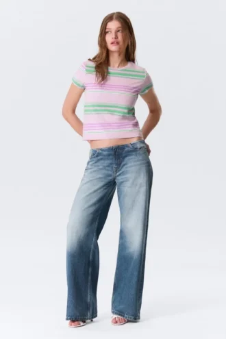 Regular Fit Mini T-Shirt – Pink/Green Stripe