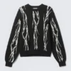 Regular Jacquard Knitted Graphic Sweater – Black – Iced Veins