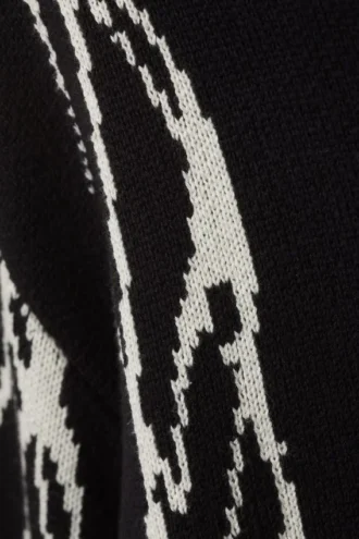 Regular Jacquard Knitted Graphic Sweater – Black – Iced Veins