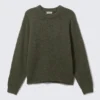 Regular Knitted Wool-Blend Sweater – Dark Green