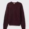 Regular Knitted Wool-Blend Sweater – Dark Red Melange