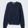 Regular Knitted Wool-Blend Sweater – Navy Blue Melange