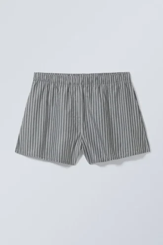 Relaxed Boxer Cotton Shorts – Dark Grey Stripe