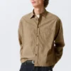 Relaxed Boxy Poplin Shirt – Beige Check
