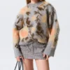 Relaxed Brushed Jacquard Knit Sweater – Grey Melange – Jacquard