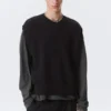 Relaxed Distressed Knitted Vest – Black