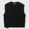 Relaxed Distressed Knitted Vest – Black