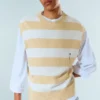 Relaxed Distressed Knitted Vest – Blue & Beige Stripe