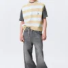 Relaxed Distressed Knitted Vest – Blue & Beige Stripe