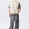 Relaxed Distressed Knitted Vest – Blue & Beige Stripe