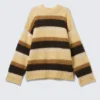 Relaxed Fit Fluffy Knit Sweater – Dusty Yellow & Brown Stripes
