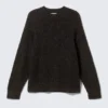 Relaxed Fit Nepped Knit Sweater – Black