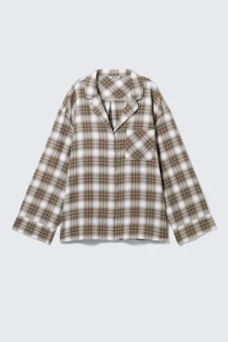 Relaxed Flannel Pyjama Shirt – Checked Beige