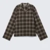 Relaxed Flannel Pyjama Shirt – Checked Dark Brown