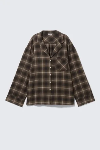 Relaxed Flannel Pyjama Shirt – Checked Dark Brown