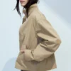 Relaxed Funnel-Neck Cotton Jacket – Beige