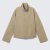 Relaxed Funnel-Neck Cotton Jacket – Beige