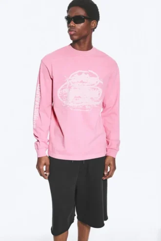 Relaxed Graphic Long-Sleeved T-Shirt – Pink – Logos