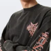 Relaxed Graphic Long-Sleeved T-Shirt – Washed Grey – Red Print