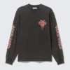 Relaxed Graphic Long-Sleeved T-Shirt – Washed Grey – Red Print