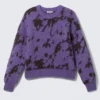 Relaxed Graphic Wool-Blend Sweater – Purple – Abstract Black