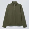 Relaxed Heavy Half Zip Sweater – Dark Khaki Green