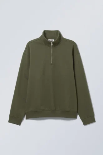 Relaxed Heavy Half Zip Sweater – Dark Khaki Green