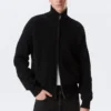 Relaxed High-Neck Zip Knit Cardigan – Black
