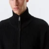 Relaxed High-Neck Zip Knit Cardigan – Black