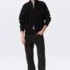 Relaxed High-Neck Zip Knit Cardigan – Black