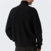 Relaxed High-Neck Zip Knit Cardigan – Black