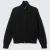 Relaxed High-Neck Zip Knit Cardigan – Black