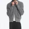 Relaxed High-Neck Zip Knit Cardigan – Light Dusty Grey