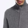 Relaxed High-Neck Zip Knit Cardigan – Light Dusty Grey
