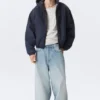 Relaxed Hooded Bomber Jacket – Washed Navy Blue