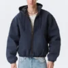 Relaxed Hooded Bomber Jacket – Washed Navy Blue