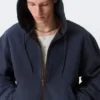 Relaxed Hooded Bomber Jacket – Washed Navy Blue