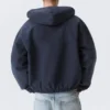 Relaxed Hooded Bomber Jacket – Washed Navy Blue