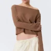 Relaxed Knitted Boat-Neck Sweater – Brown