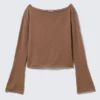 Relaxed Knitted Boat-Neck Sweater – Brown