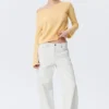 Relaxed Knitted Boat-Neck Sweater – Light Yellow