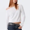 Relaxed Knitted Boat-Neck Sweater – White