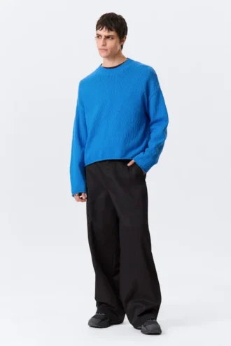 Relaxed Knitted Cotton Sweater – Bright Blue