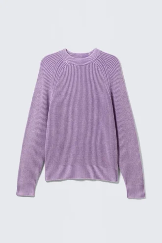 Relaxed Knitted Cotton Sweater – Washed Purple Melange