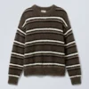 Relaxed Knitted Striped Hairy Sweater – Brown Stripe